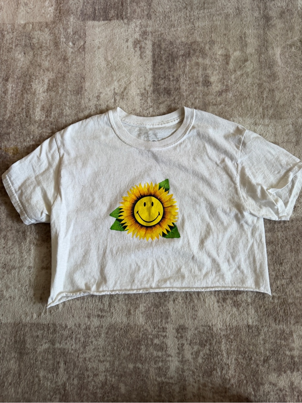 White Sunflower Smile Crop Tee for Kids